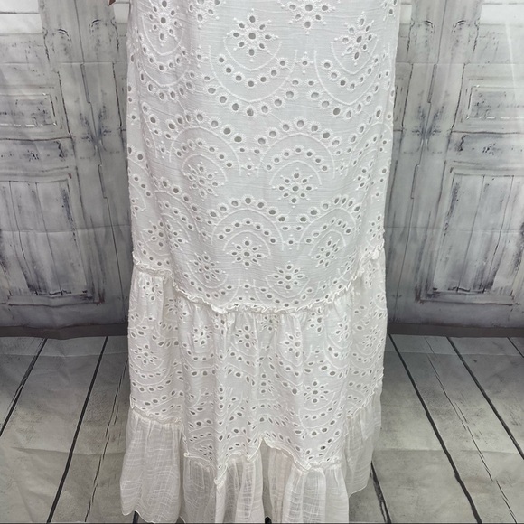 Reba Large Embroidered Dress Pullover Fringe Eyelet Solid White Sleeveless Midi - Picture 13 of 14